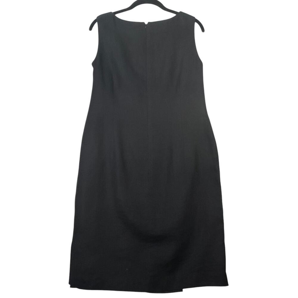 Talbots Linen Sheath Dress 12P Petite Sleeveless Black Tan Embroidered - Picture 3 of 8